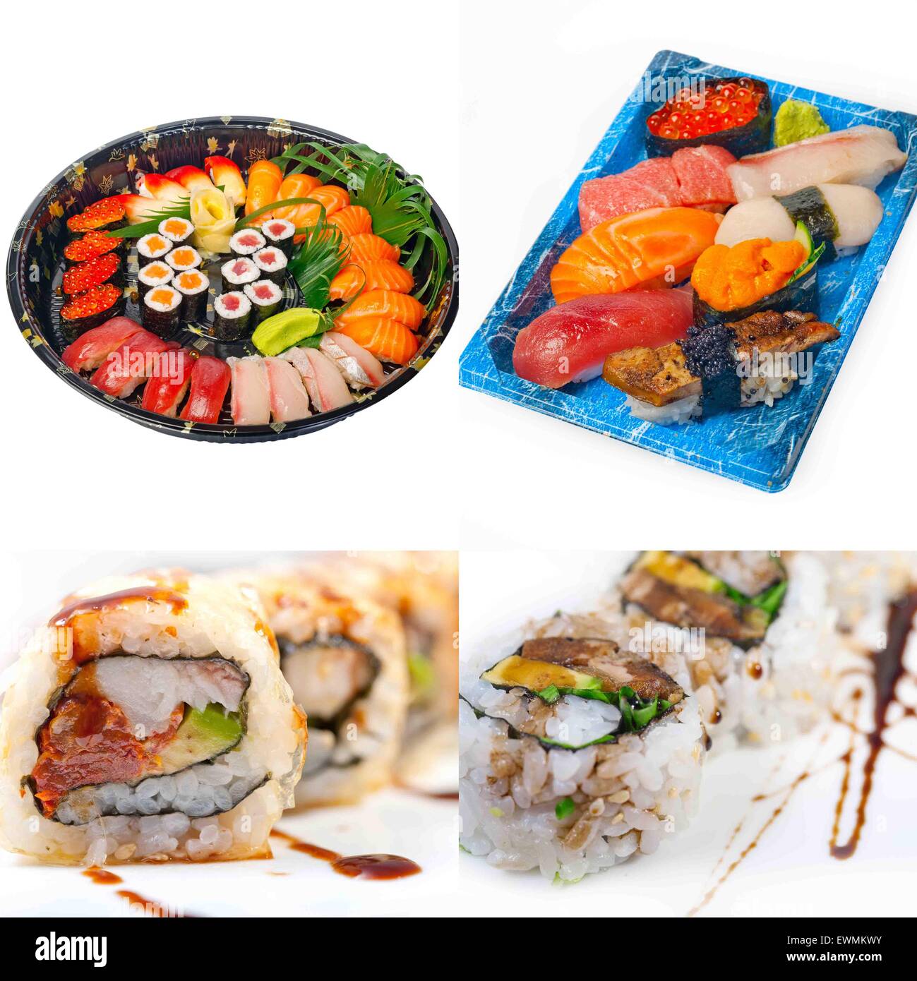Selezione di molti I sushi giapponesi La cucina del piatto collage su telaio bianco Foto Stock