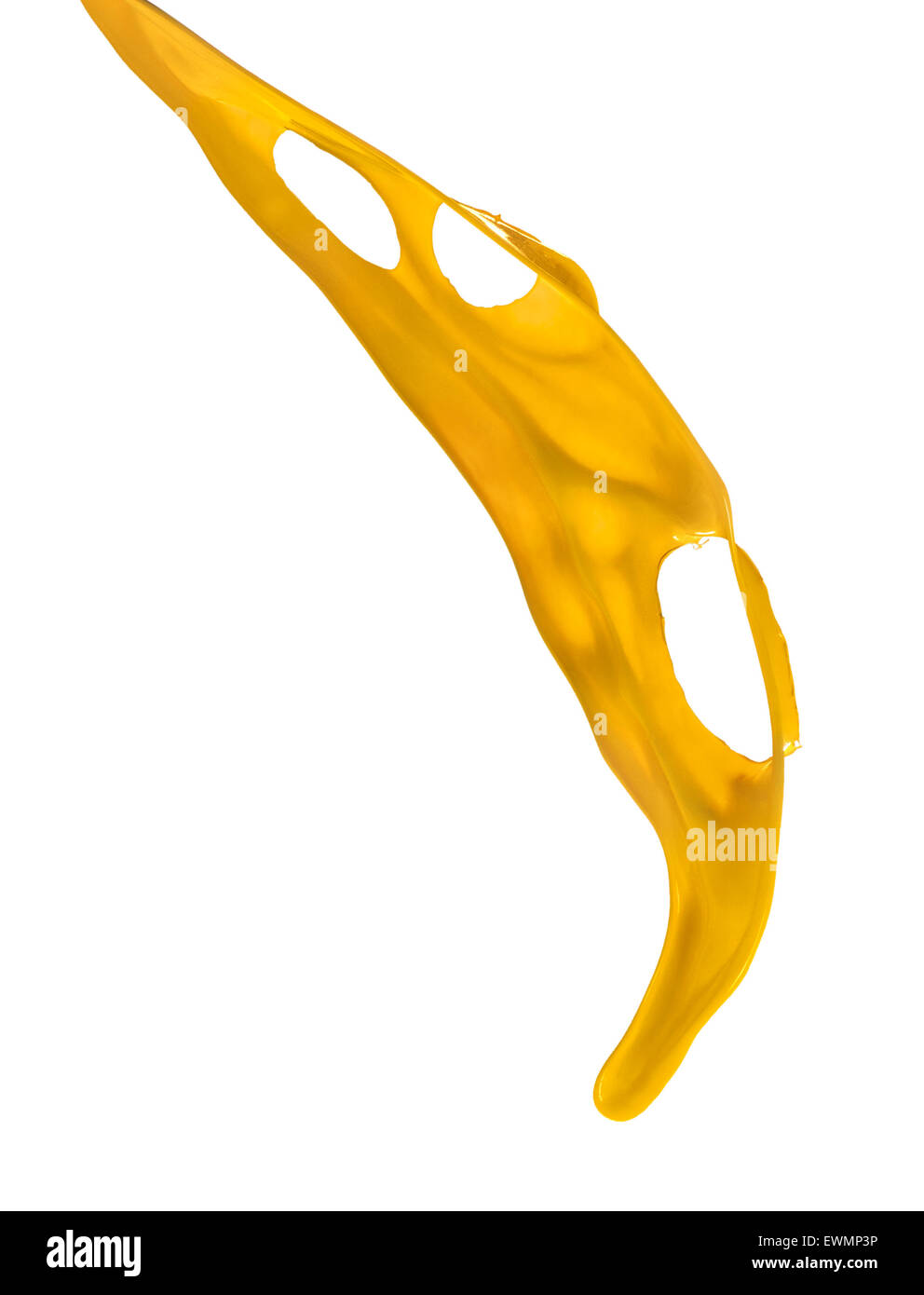 Spruzzi di vernice gialla isolato su sfondo bianco Foto Stock