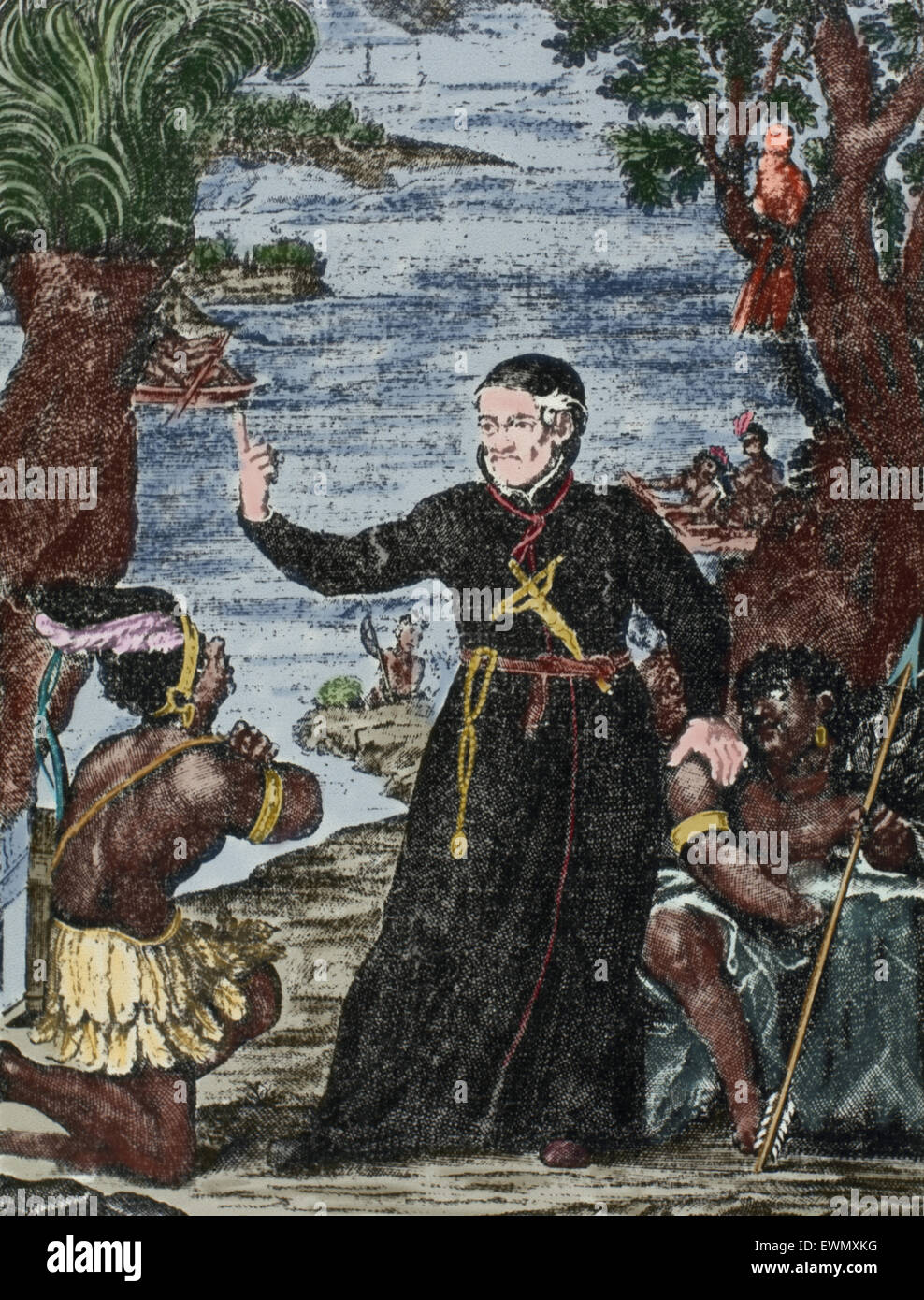 Antonio Vieira (1608-1697). Gesuita portoghese filosofo e scrittore. Vieira predicazione in Brasile. Incisione colorata. Foto Stock