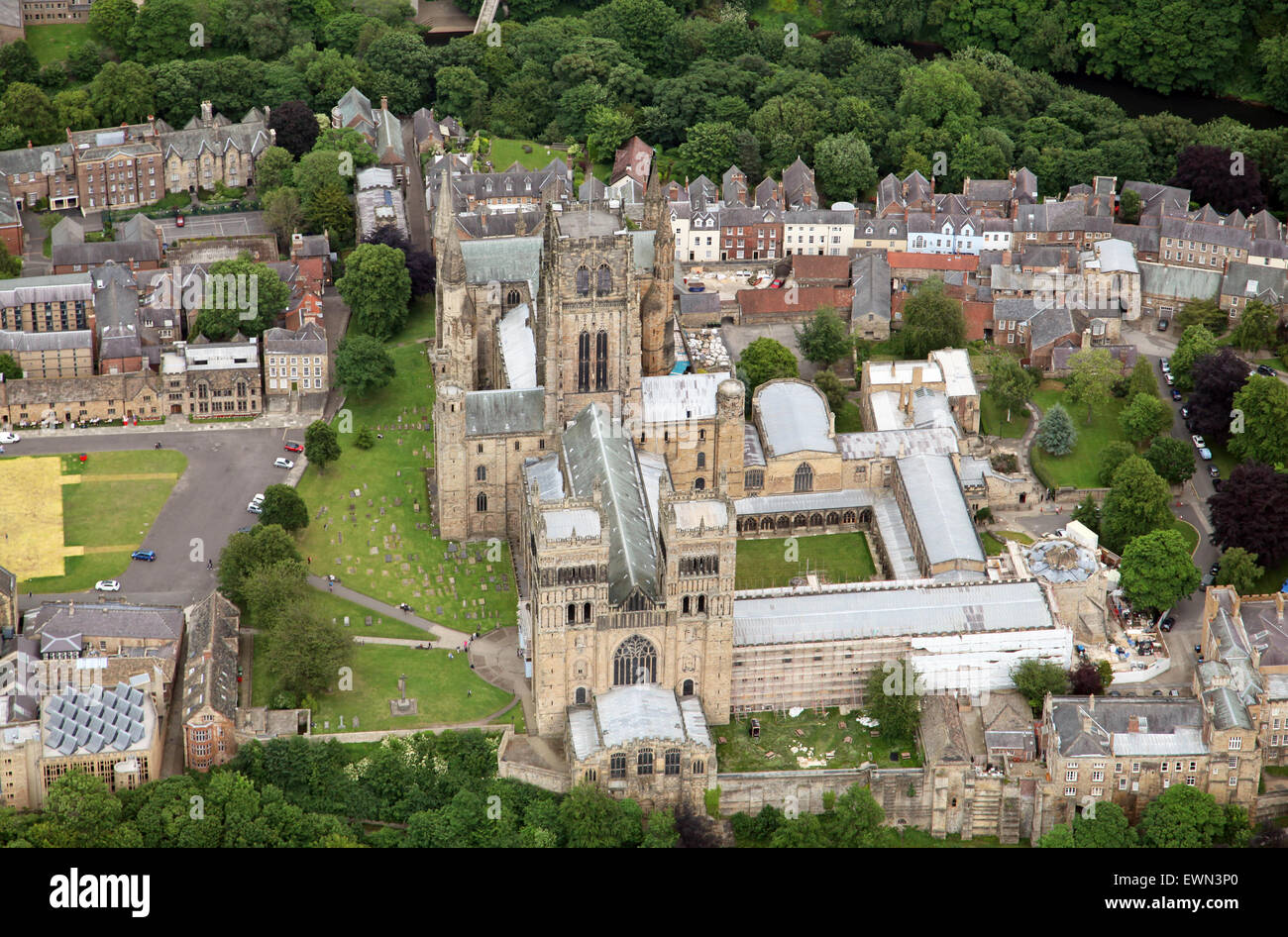 Vista aerea di Durham Cathedral e Università, REGNO UNITO Foto Stock