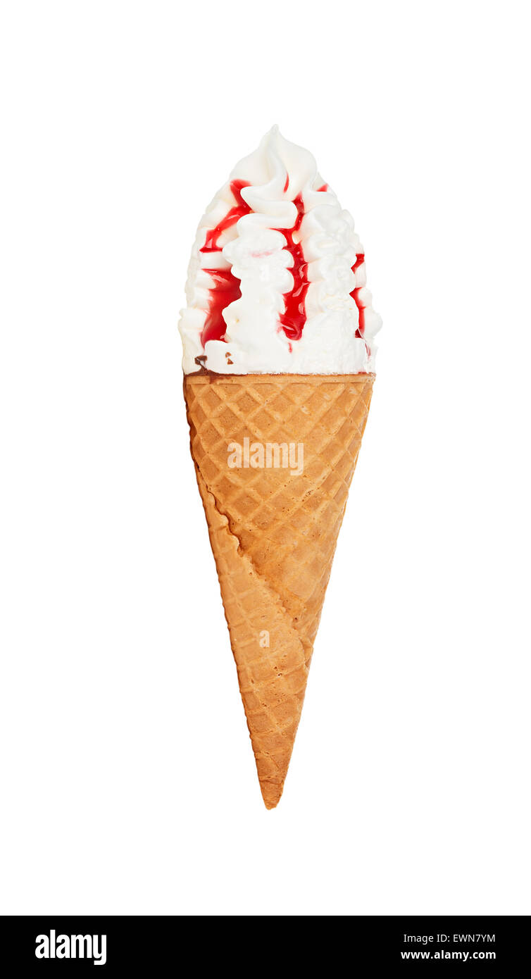 Gelato alla fragola con cono isolato Foto Stock