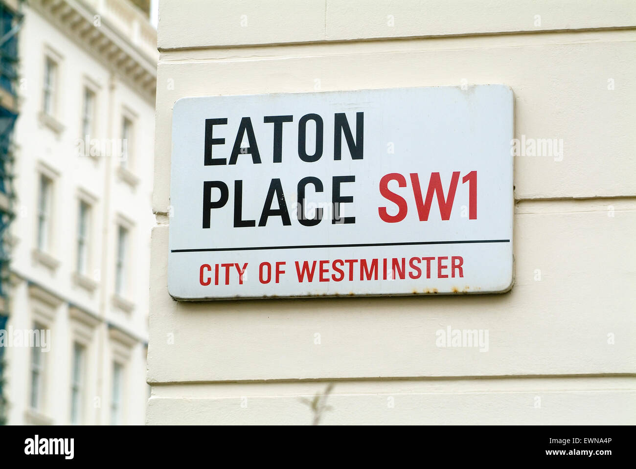 Luogo Eaton Belgravia strada segno su HOUSE Londra Inghilterra Regno Unito Europa Foto Stock