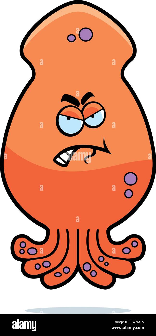 Un cartoon calamari con un espressione arrabbiato. Illustrazione Vettoriale
