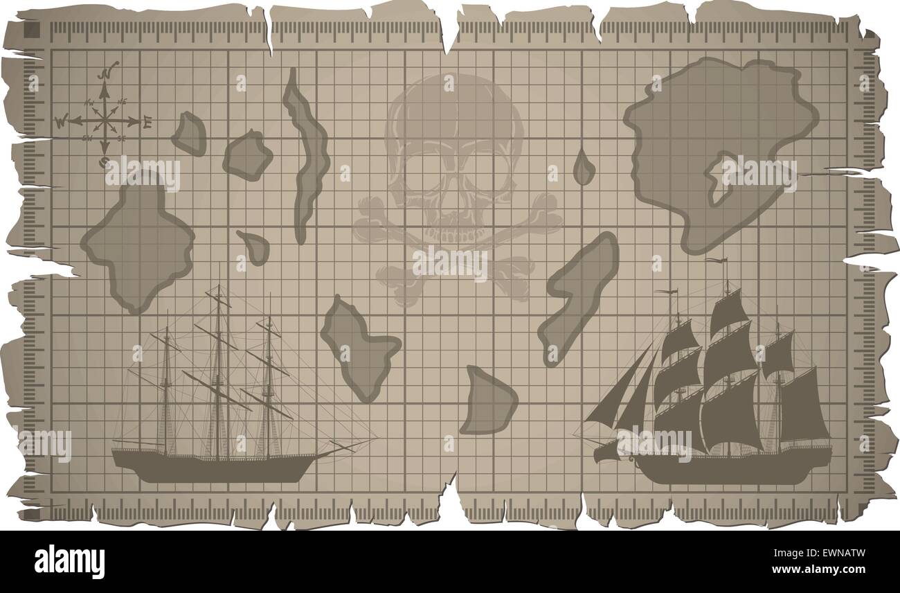 Mappa vecchia con le navi. Vettore. Illustrazione Vettoriale