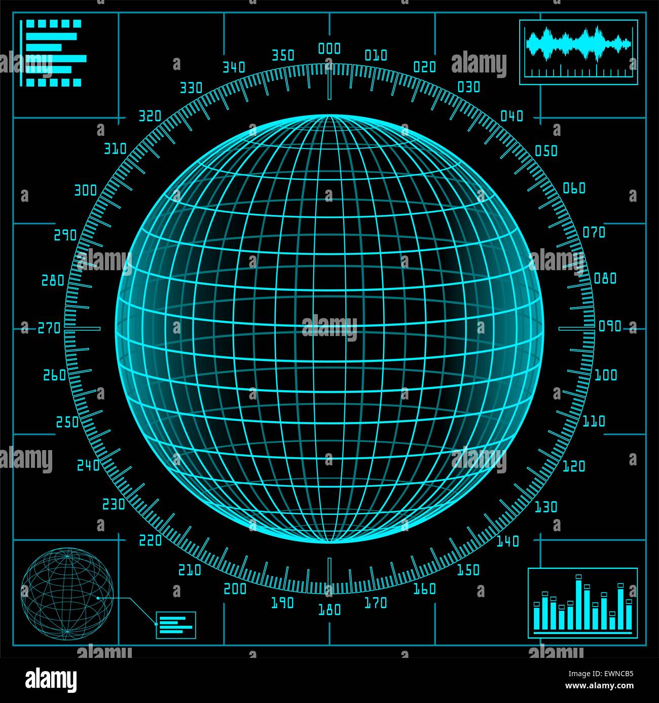 Nella schermata Radar. Digital Globe con scala. Illustrazione Vettoriale