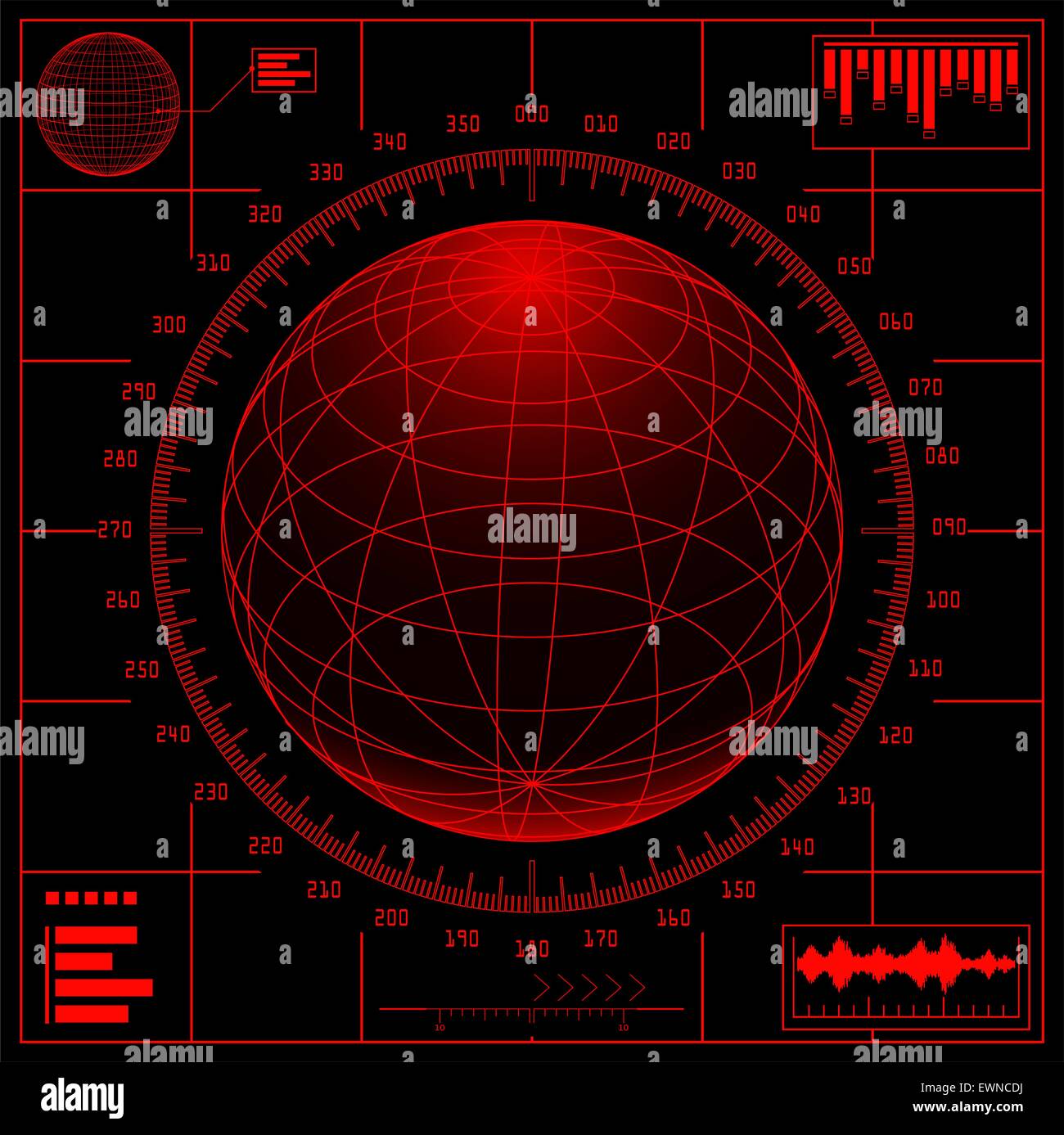 Nella schermata Radar. Digital Globe con scala. Illustrazione Vettoriale