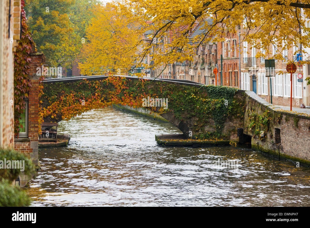 Canal scena, il centro storico di Bruges, Belgio Foto Stock