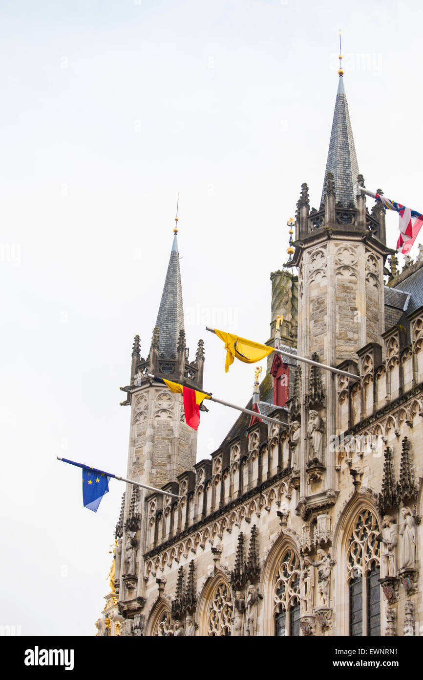 Town Hall, il centro storico di Bruges, Belgio Foto Stock