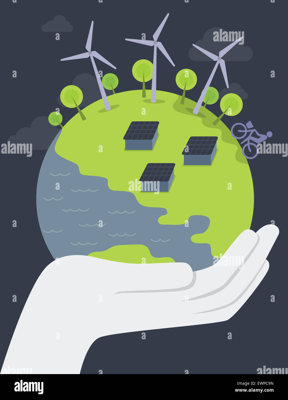 Immagine illustrativa della mano umana holding globe che rappresentano concetti di salvare la terra Foto Stock