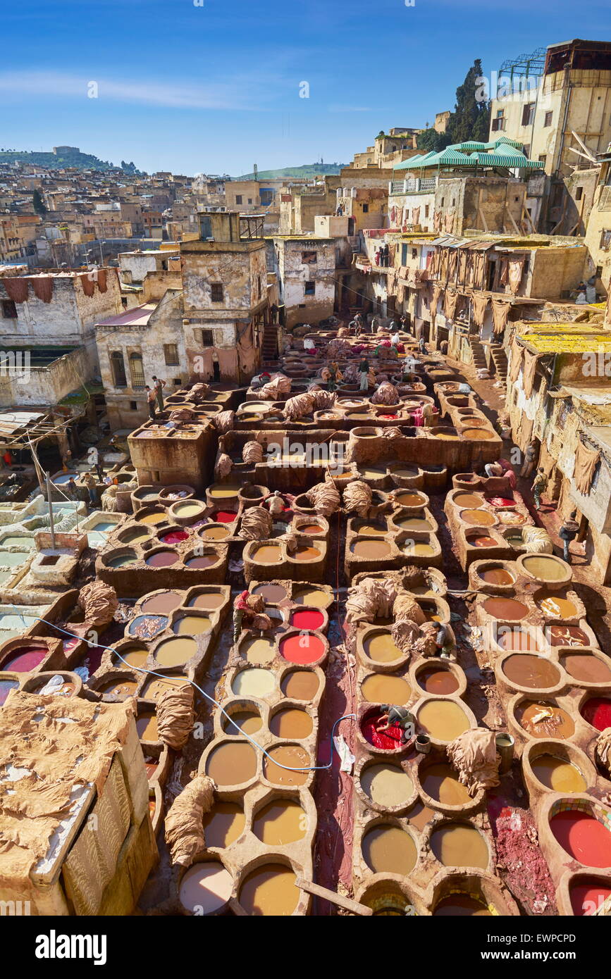 Pelle Chouwara conceria vecchio Fez. Il Marocco Foto Stock