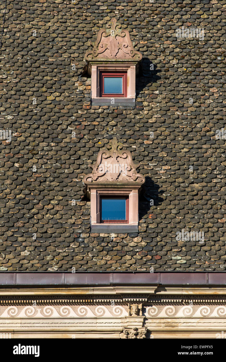 Il tetto del vecchio ospedale, Strasburgo, Alsazia, Francia Foto Stock