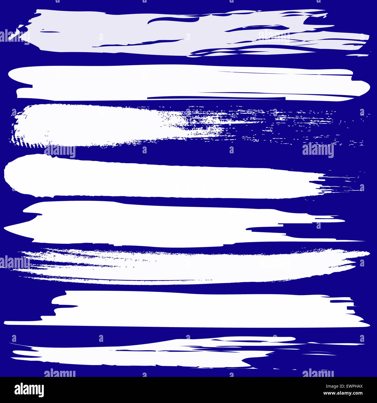 Set di grunge pennellate su sfondo blu Foto Stock