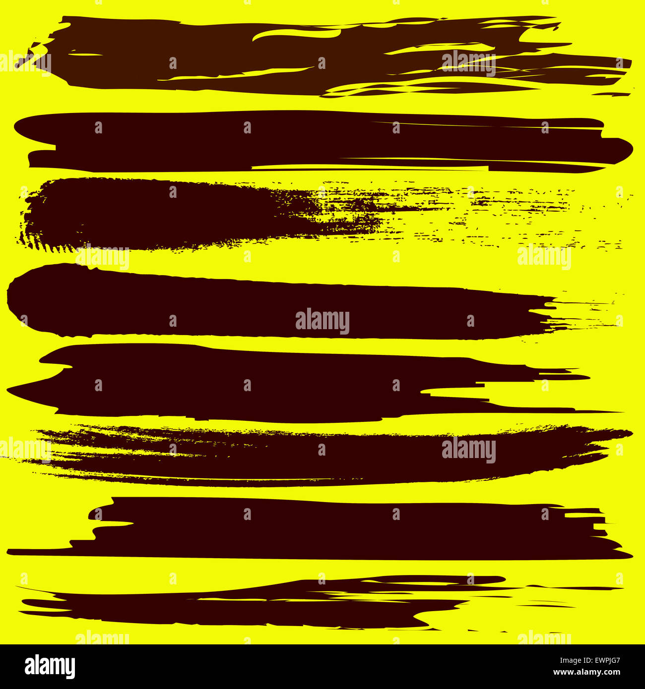 Set di grunge pennellate su sfondo giallo Foto Stock