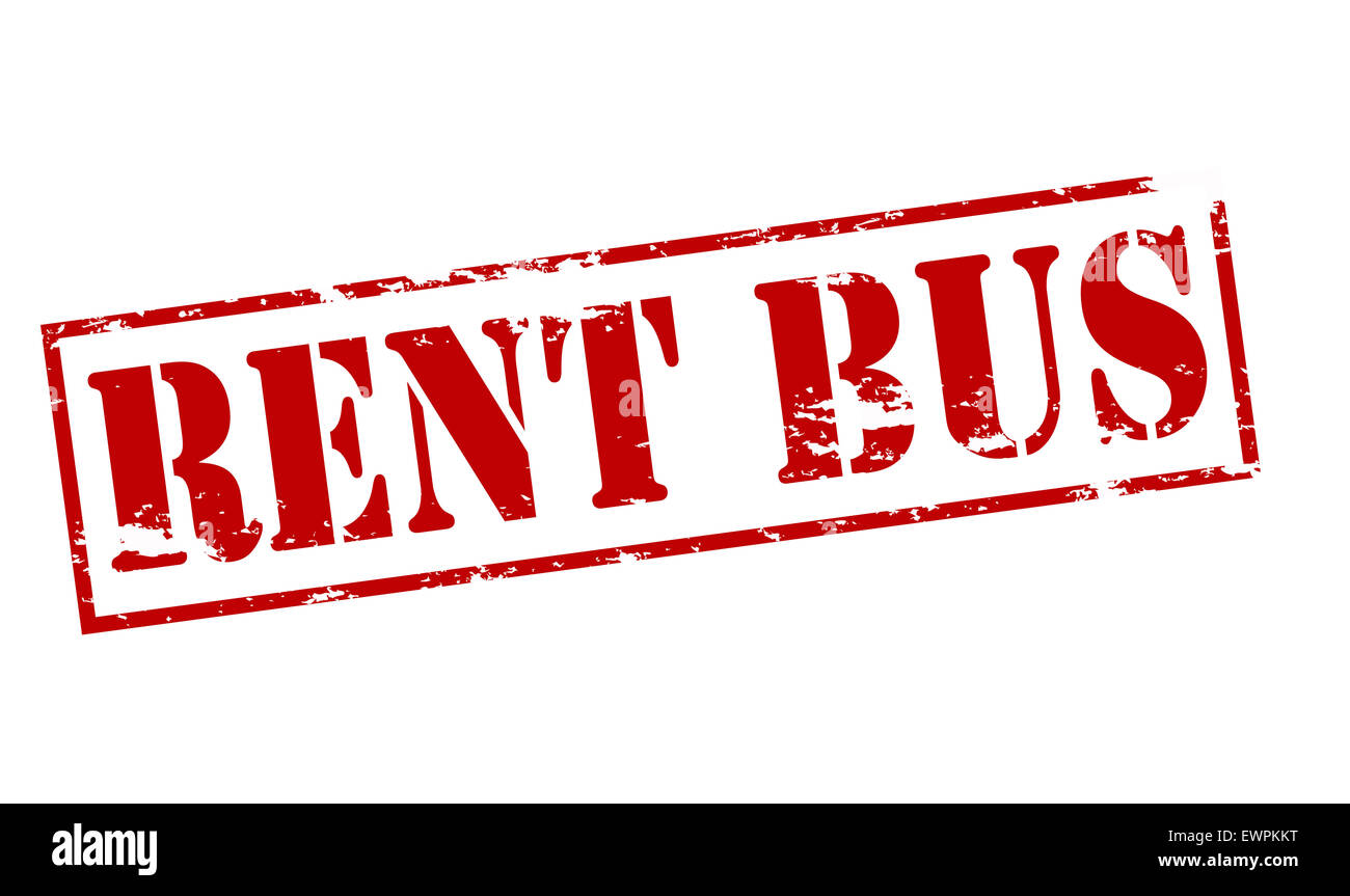 Timbro di gomma con testo noleggio bus interno, illustrazione Foto Stock