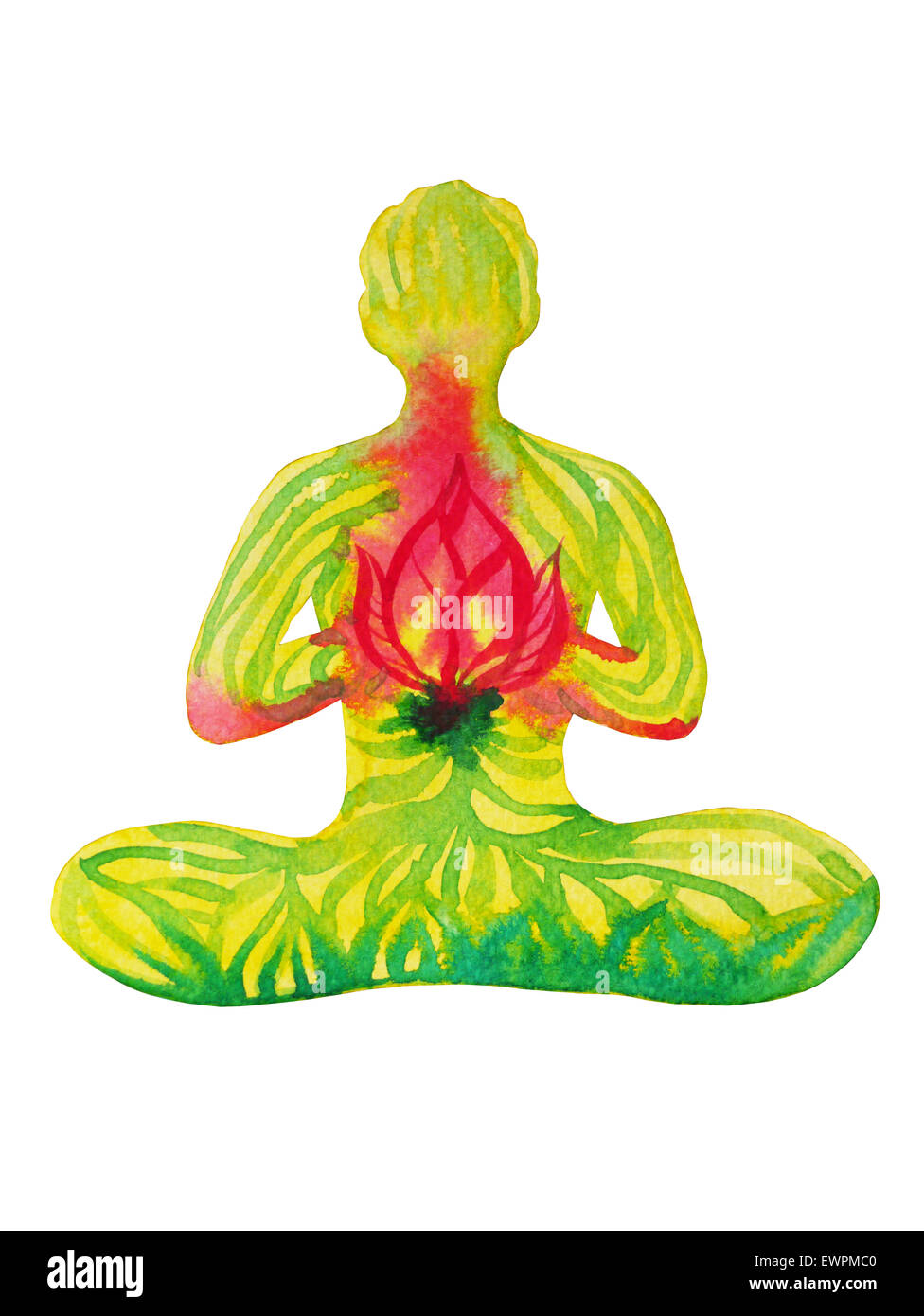 Lotus pongono yoga, pittura ad acquarello, astratta aura potenza, naturale fiori floreali design pattern, om chakra Foto Stock