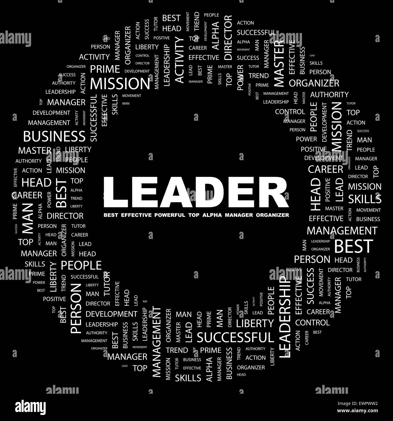 LEADER. Concetto di sfondo wordcloud illustrazione. Il concetto di stampa word cloud. Graphic collage. Illustrazione Vettoriale