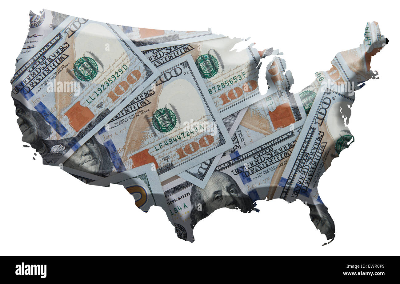Dollari negli Stati Uniti mappa di contorno Foto Stock