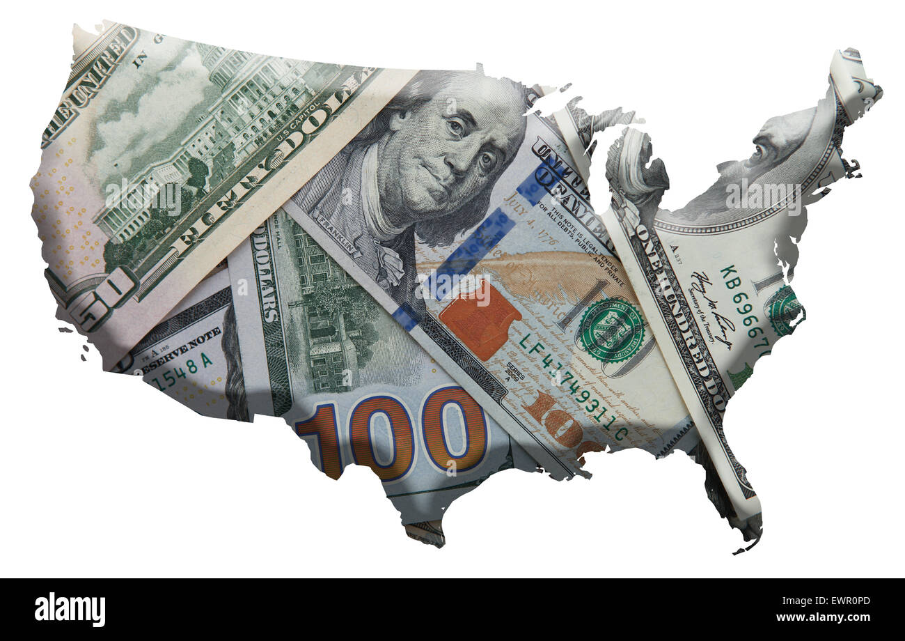 Dollari negli Stati Uniti mappa di contorno Foto Stock