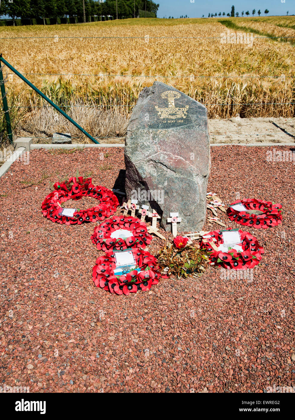 Memoriale al Leicestershire Yeomanry e il loro ruolo nella battaglia di Frezenberg (seconda battaglia di Ypres) nel maggio 1915 Foto Stock