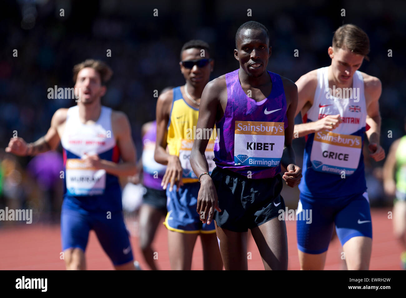 Vincent KIBET, Charlie GRICE, Uomini 1500m, IAAF Diamond League 2015, Alexander Stadium, Birmingham, Regno Unito, 7 giugno 2015. Foto Stock