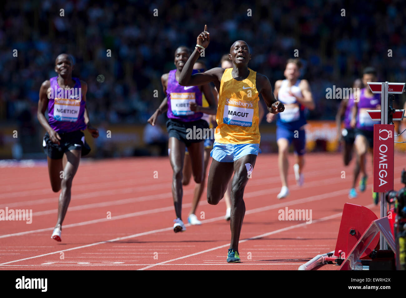 James Kiplagat MAGUT, Vincent KIBET, Hillary Cheruiyot NGETICH, Uomini 1500m, IAAF Diamond League 2015, Alexander Stadium, Birmingham, Regno Unito, 7 giugno 2015. Foto Stock