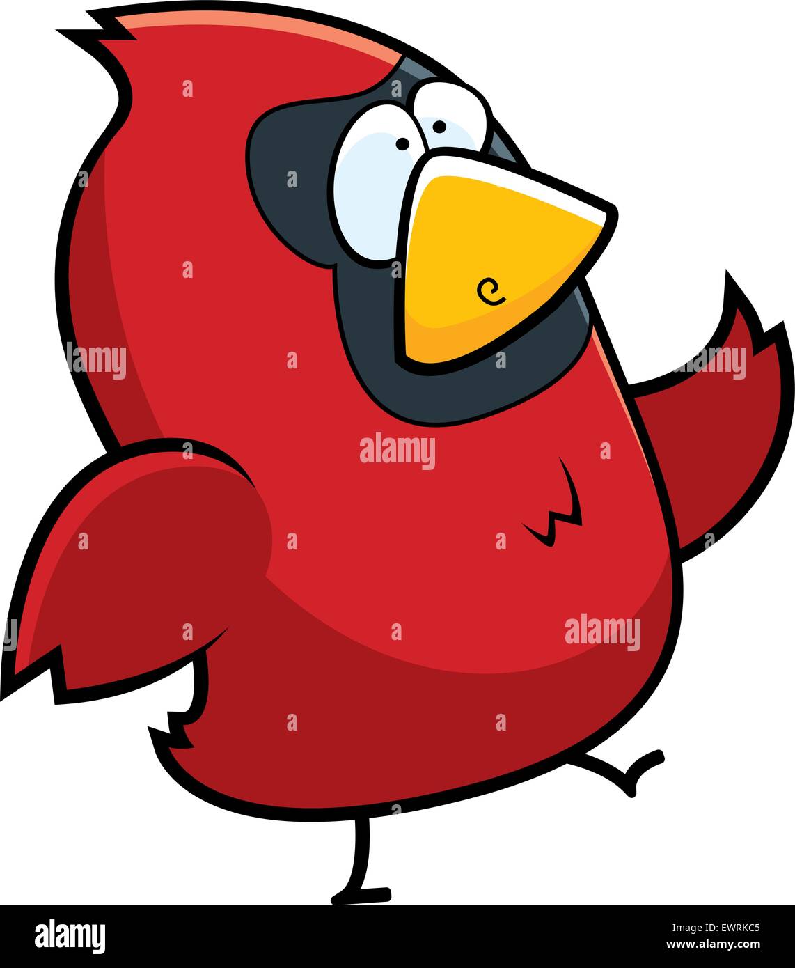 Un cartoon rosso cardinale camminare su due gambe. Illustrazione Vettoriale