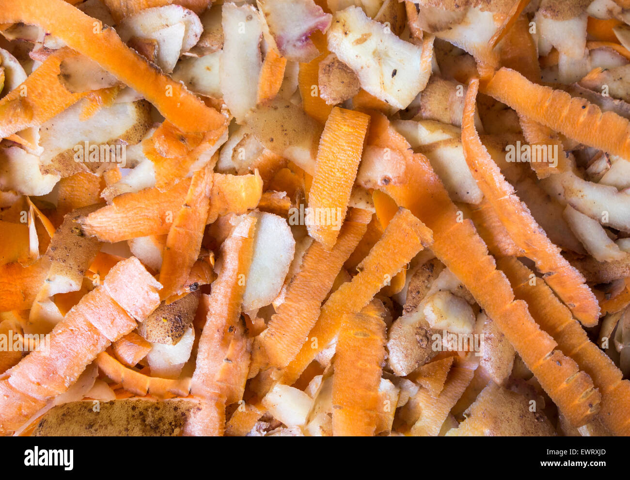 Fresche e vegetali le bucce sul mucchio di composto Foto Stock