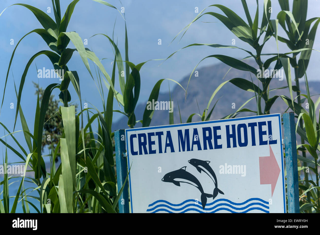Hotel segno, a sud di Creta, Grecia. Foto Stock