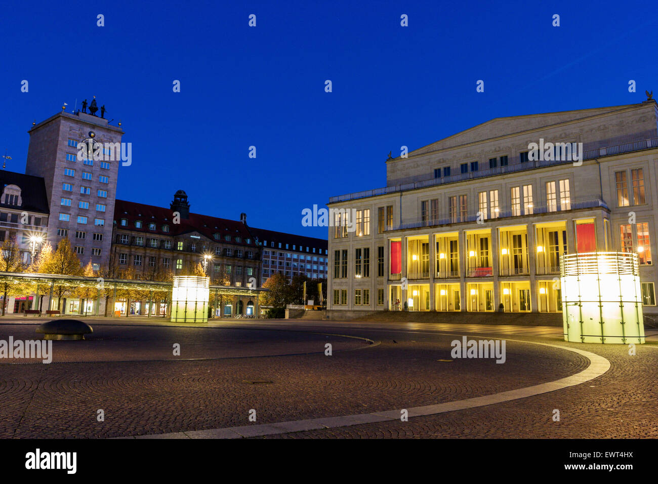 Leipzig Opera e Piazza Augusto. Leipzig, in Sassonia, Germania Foto Stock