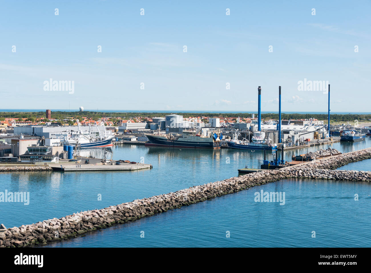 Vista della città e del porto, Skagen, regione dello Jutland settentrionale, Danimarca Foto Stock