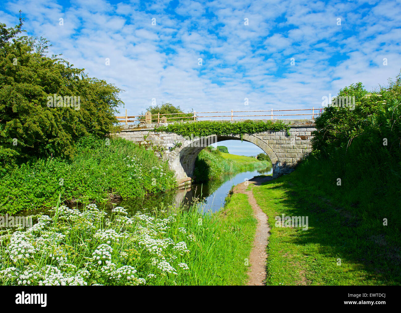 Ponte sul Glasson ramo del canale di Lancaster, vicino Glasson Dock, Lancashire, Inghilterra, Regno Unito Foto Stock