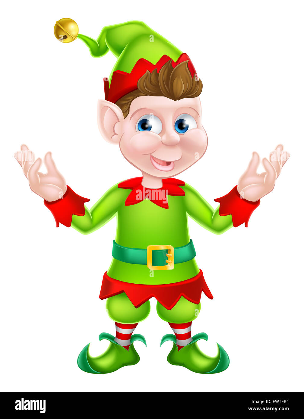 Una illustrazione di un simpatico cartoon felice Natale Elf o uno di Santa s aiutanti di Natale Foto Stock