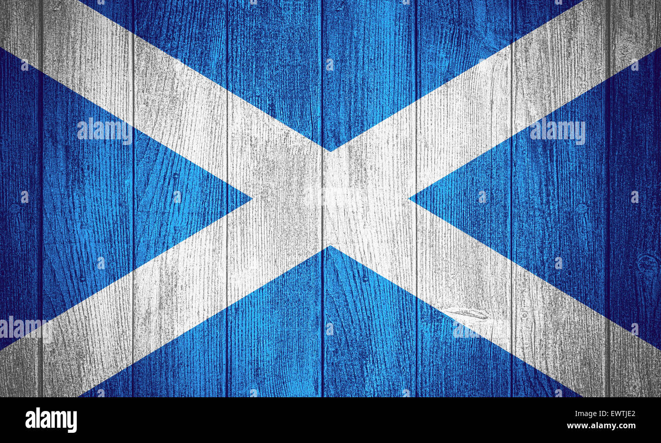 Scozia bandiera scozzese o banner su tavole di legno sfondo Foto Stock