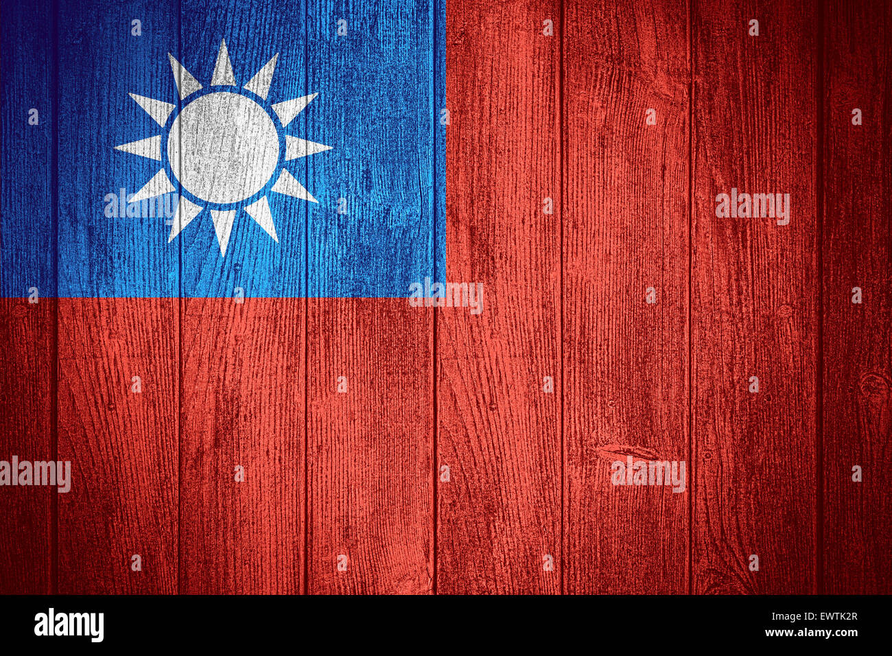 Bandiera di Taiwan Taiwan o banner su tavole di legno sfondo Foto Stock