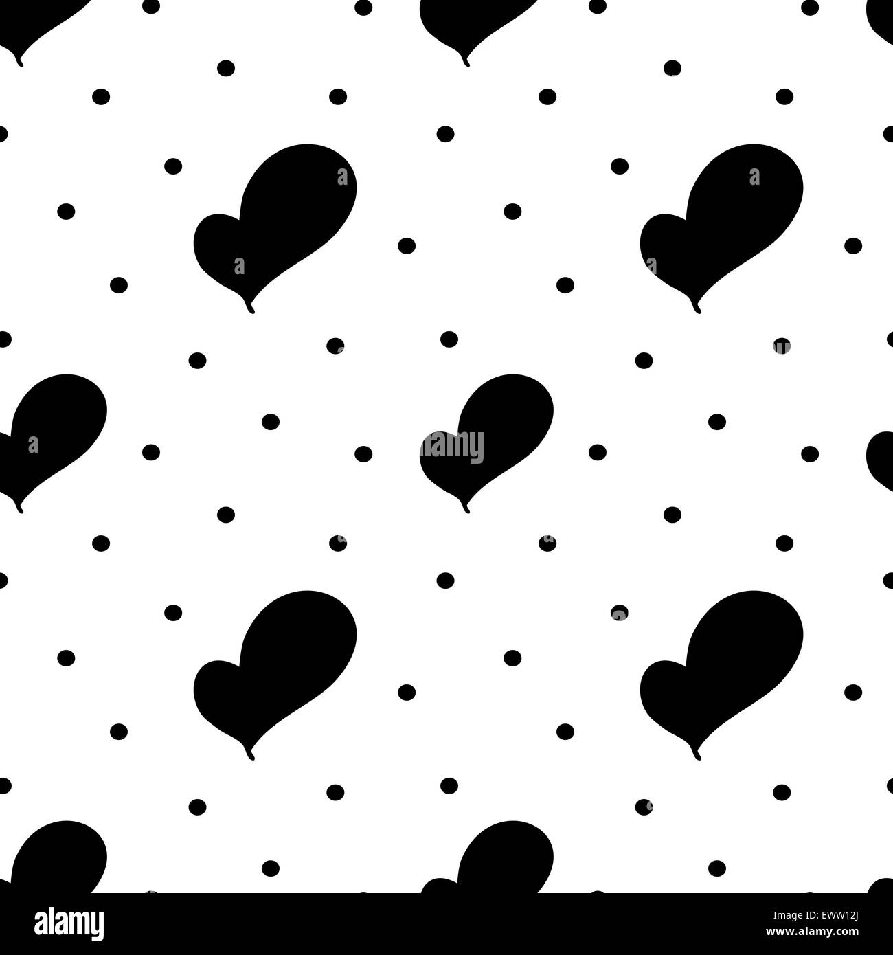 Disegnare a mano a cuore nero su sfondo bianco perfetta illustrazione del modello Foto Stock