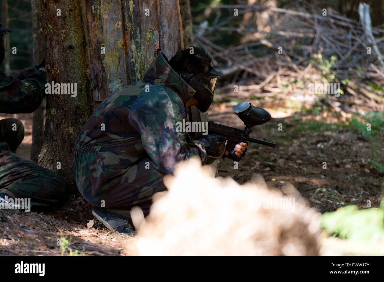 Gioco in un Paintball Foto Stock