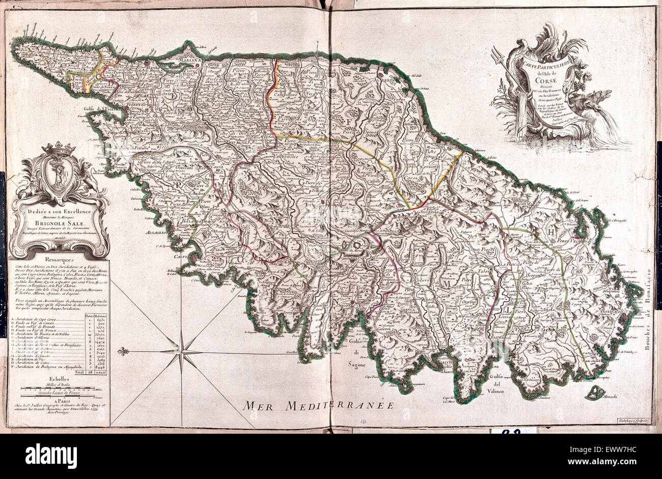 Mappa vecchia di Corsica, Francia Foto Stock