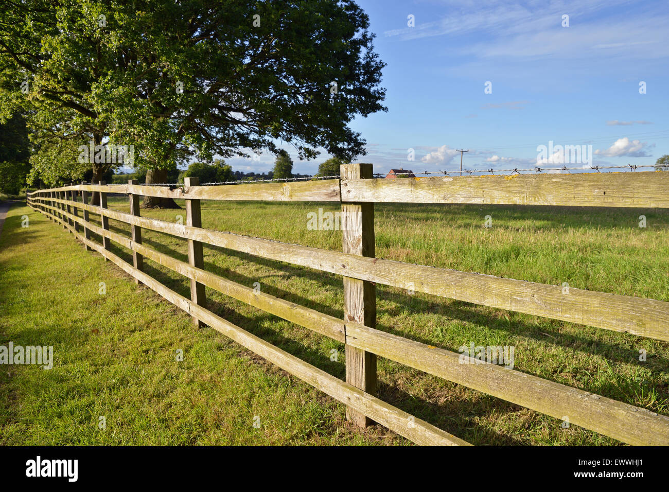 Basso angolo vista della recinzione in legno in zona rurale Foto Stock