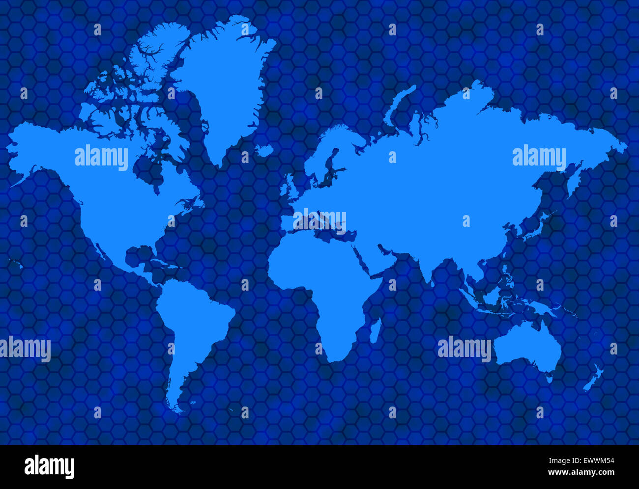 Blue mappa globale con esagoni di sfondo Foto Stock