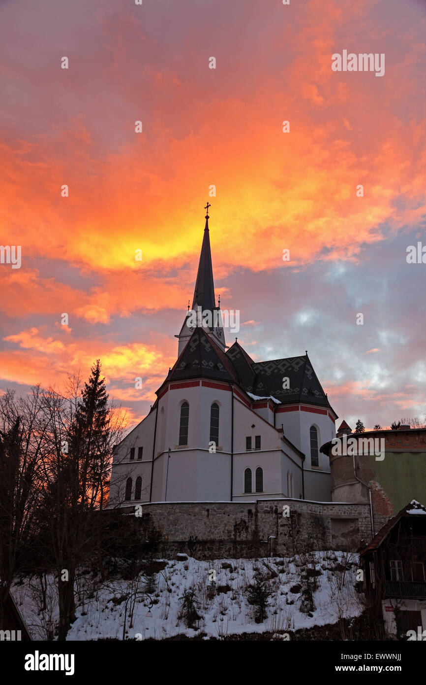 San Martino La chiesa Parrocchiale al tramonto. Bled Slovenia Foto Stock