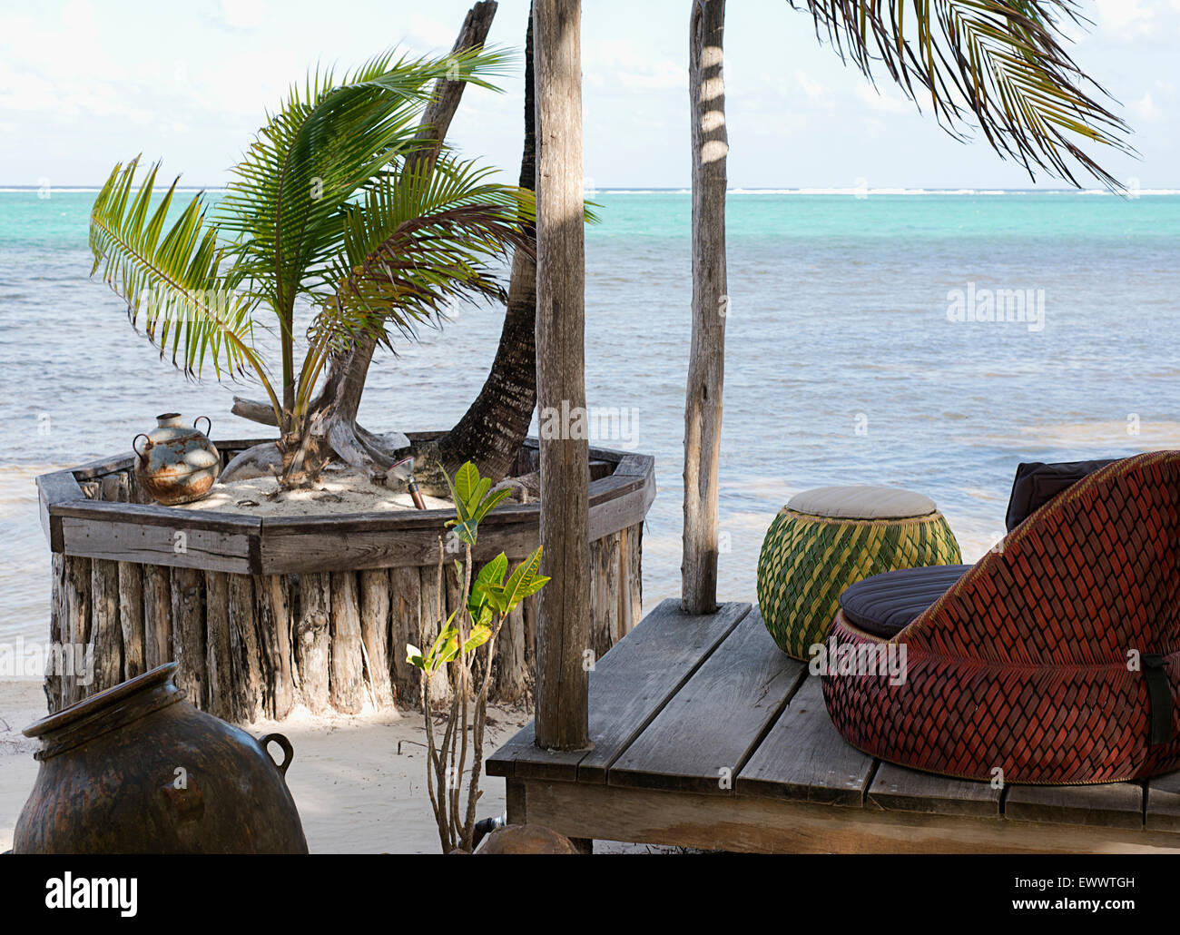 Una cabana sulla spiaggia a Mata Chica resort di Ambergris, il Belize. Foto Stock