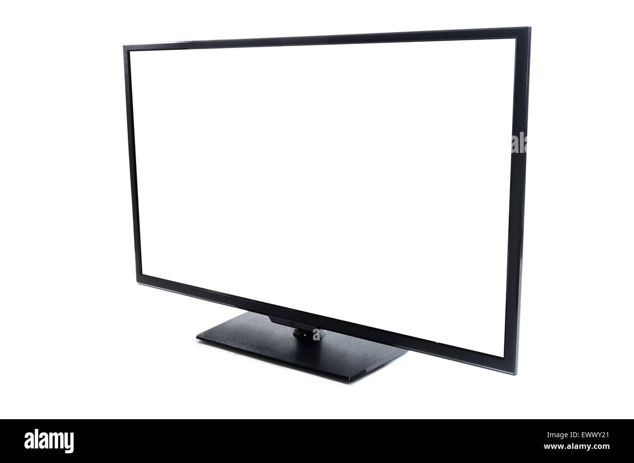Moderno e tv a schermo piatto con il vuoto nella schermata vuota isolata su sfondo bianco Foto Stock