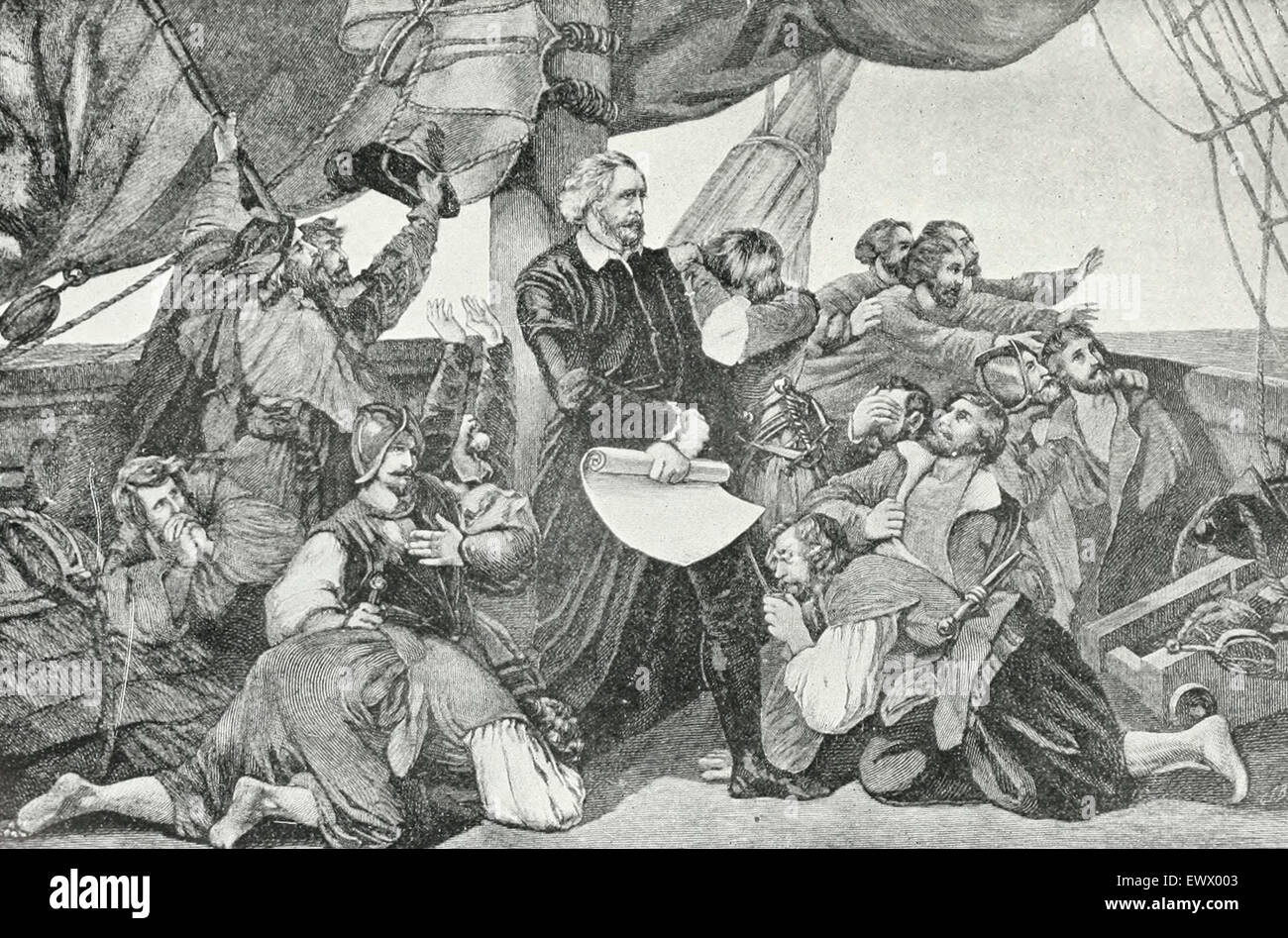 Christopher Columbus avvistamento di terra, 1492 Foto Stock
