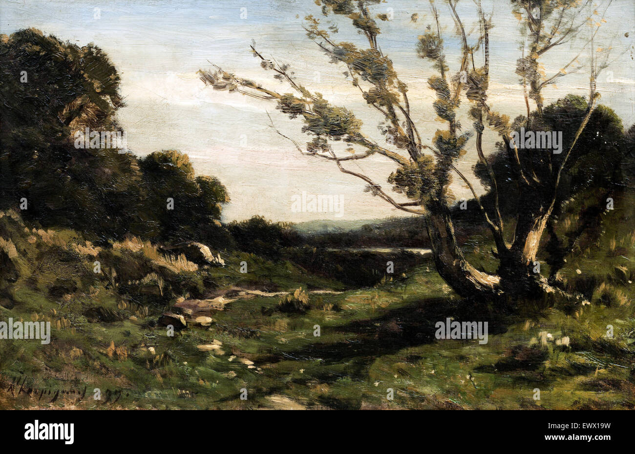 Henri Harpignies, mattina nella Nièvre 1877 olio su tela. Galleria d'arte del Nuovo Galles del Sud, Sydney, Australia. Foto Stock