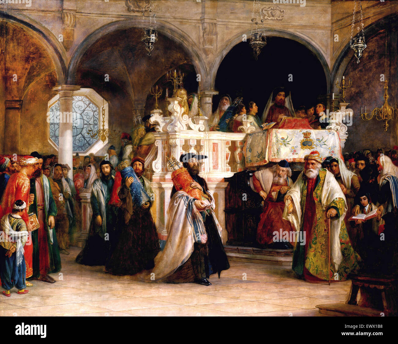 Salomone Hart, la festa della gioia della legge nella sinagoga di Livorno, Italia 1850 olio su tela. Foto Stock