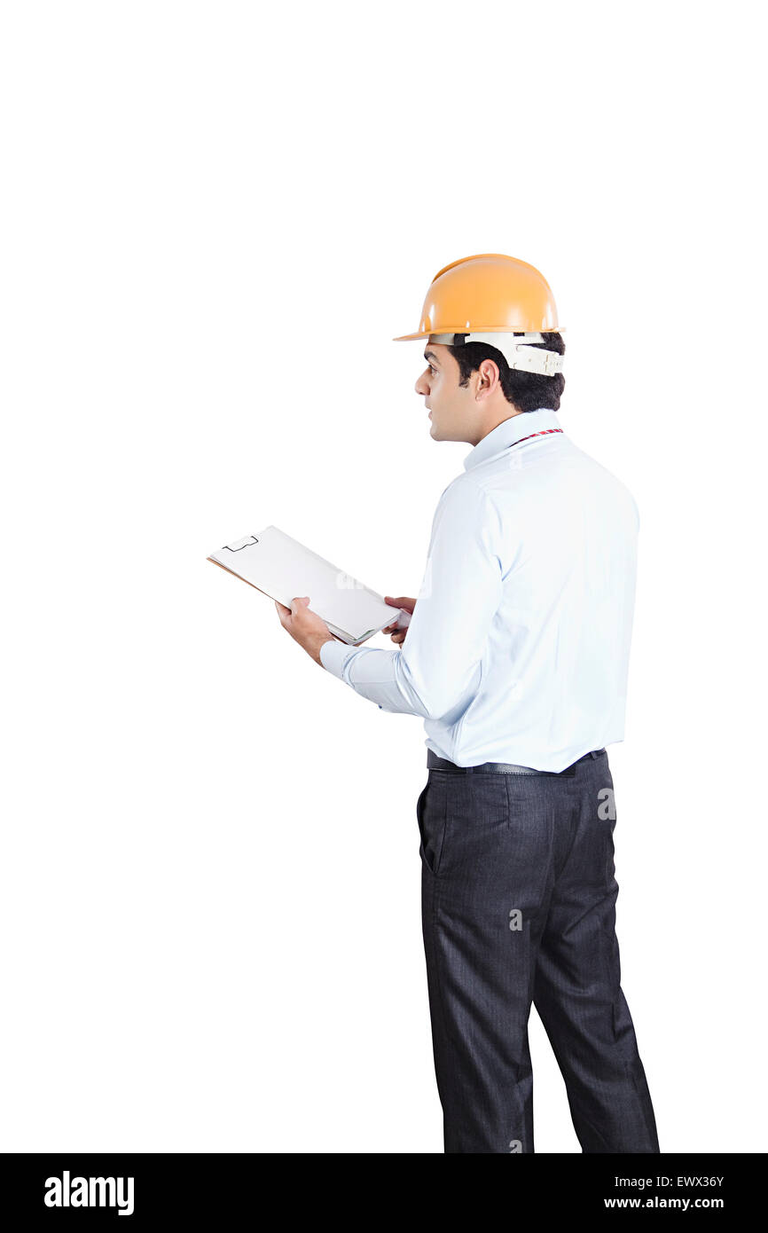 1 Architetto indiano uomo lavorando negli appunti Foto Stock