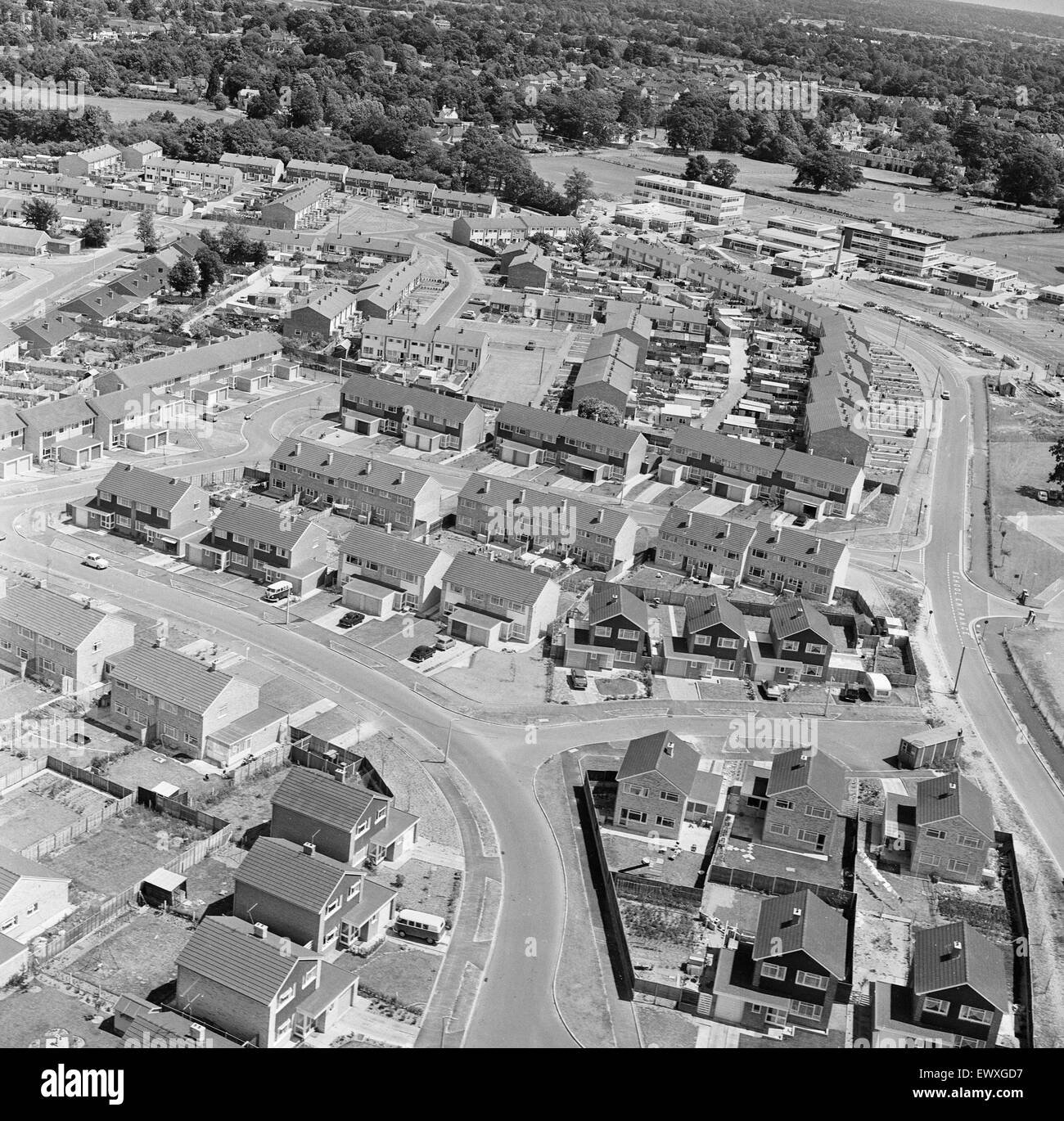 Yateley, Hampshire, Giugno 1970. Vista aerea Foto Stock