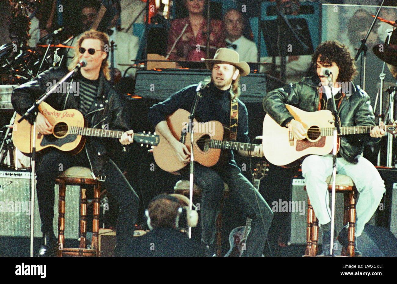 John Lennon borsa di studio concerto tenutosi al Pier Head, Liverpool. Sabato 5 maggio 1990. Daryl Hall e John Oates Foto Stock
