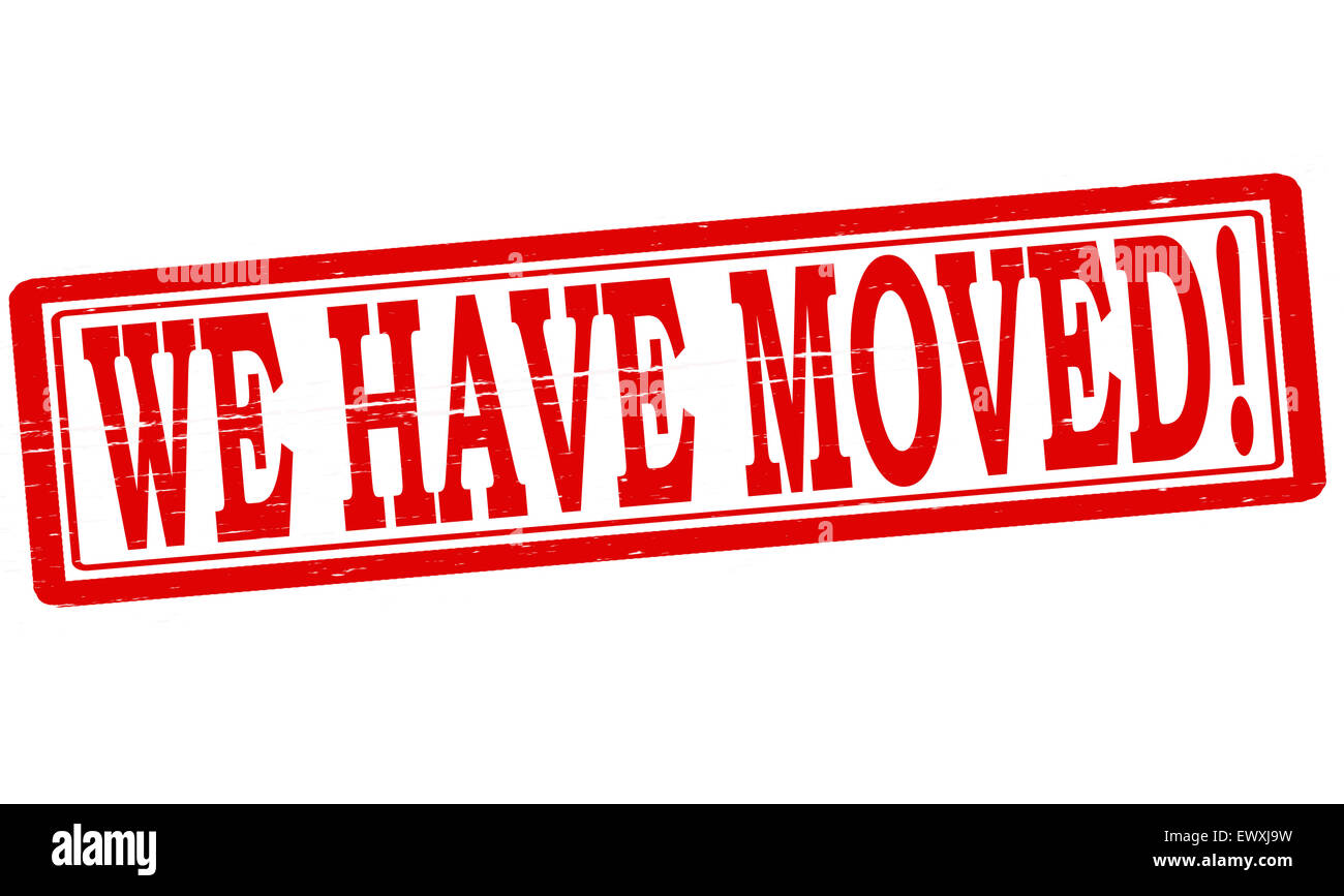 Timbro con testo ci siamo spostati all'interno, illustrazione Foto Stock