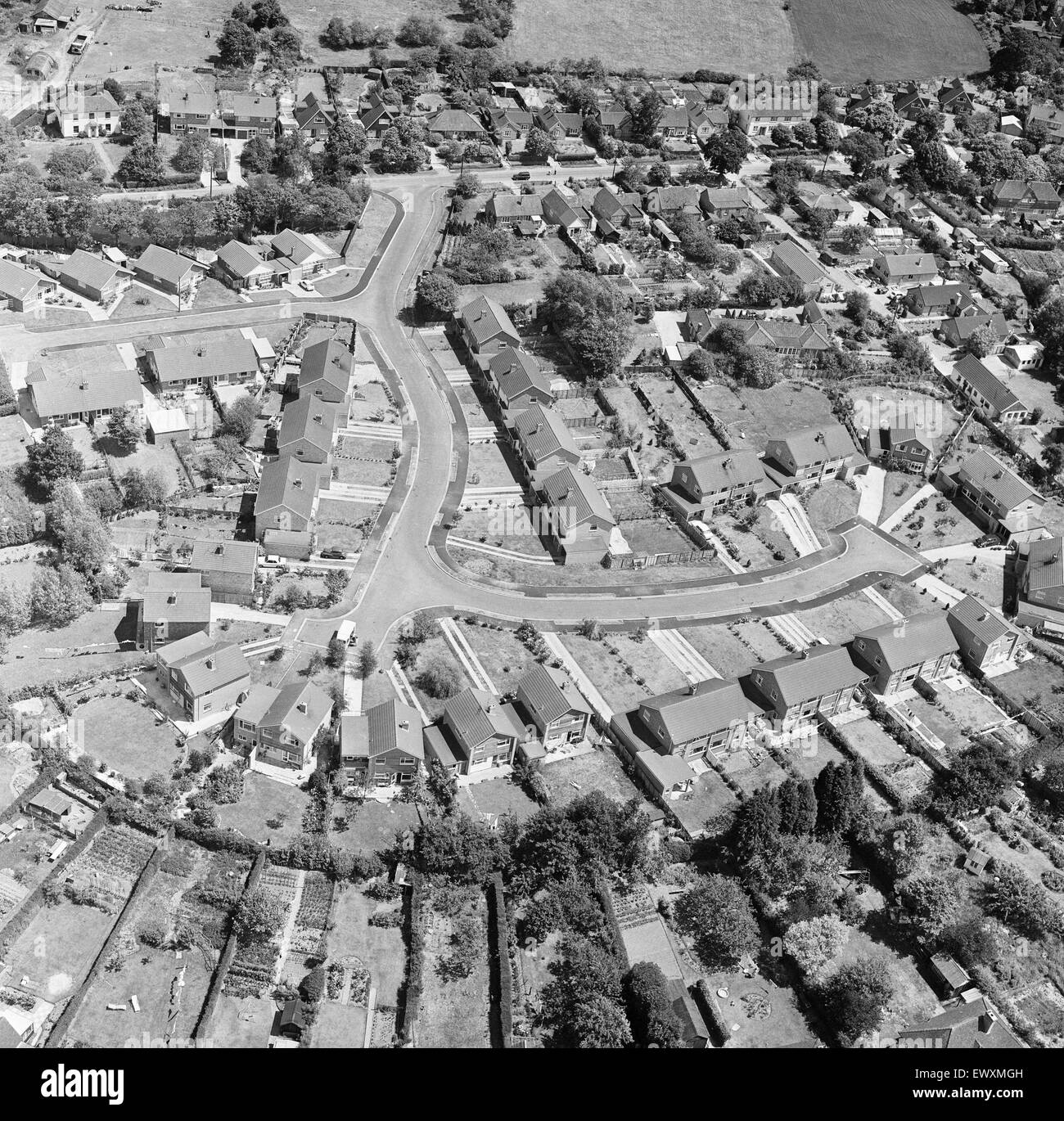 Yateley, Hampshire, Giugno 1970. Vista aerea Foto Stock